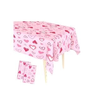 Valentines Tablecloth, 2 PCS Disposable Plastic Valentines Tablecloth, 54 x 108